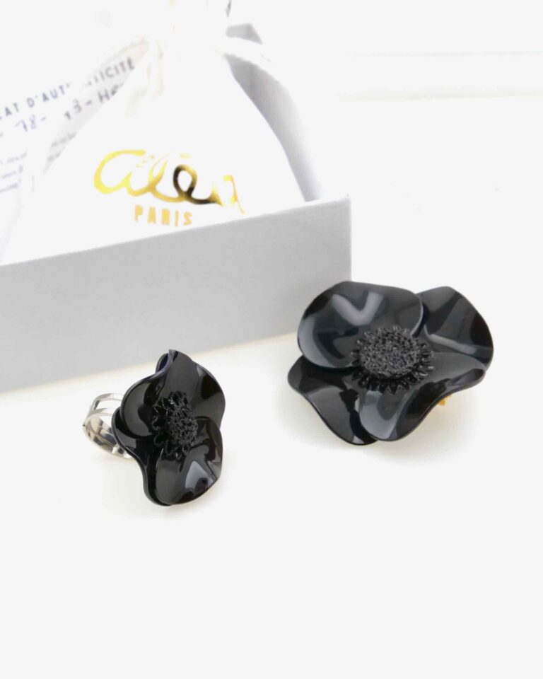 Ciléa Bijoux - Coffret box cadeau Anémone bague + broche – Rose Nacre