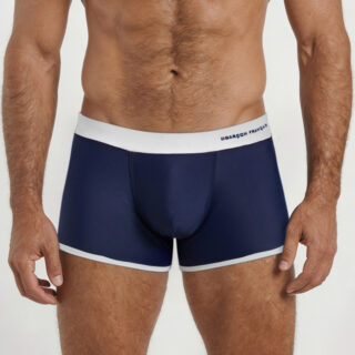Boxer de bain blanc & bleu marine par la marque Garçon Français Garçon Français - Boxer de bain blanc & bleu marine