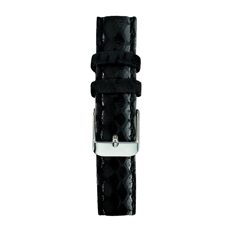 bracelet femme 16 mm cuir veritable python noir boucle chromee Menthe à l'eau - Bracelet Femme 16 mm Cuir Véritable Python Noir boucle chromée – Noir
