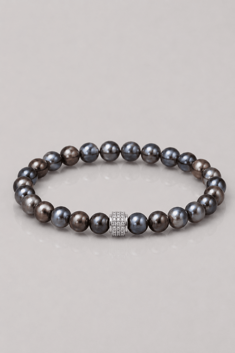 NEIJE - Parure Collier & Bracelet Perles de Culture Noires et Argent 925 - Swann – XL (poignet de 19 à 21 cm) / 50 cm + extension de 5 cm