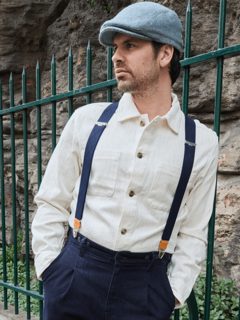 Pierrot - Bretelles à Carreaux Finitions Cuir