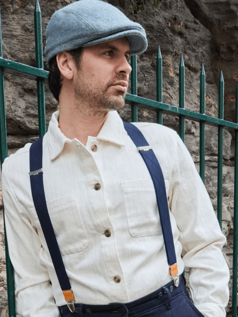 Pierrot - Bretelles à Carreaux Finitions Cuir