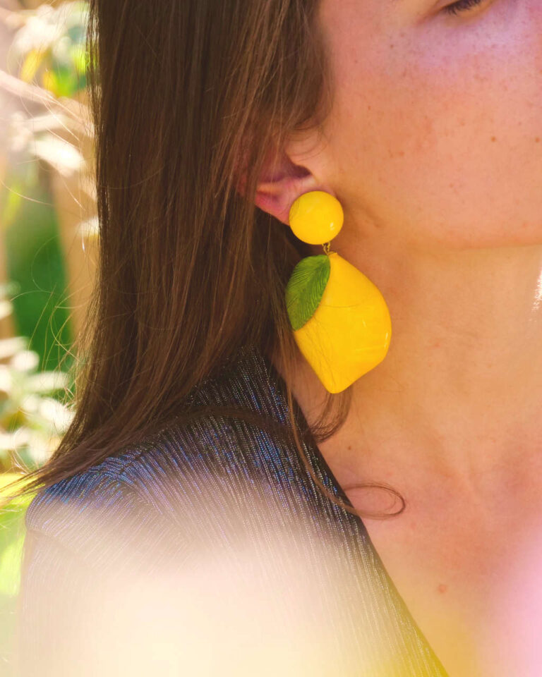 Ciléa Bijoux - Boucles d'oreilles Citron - Maxi – Tiges (oreilles percées)