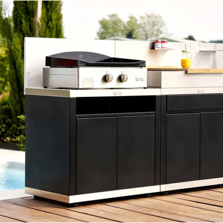 LE MARQUIER - Cuisine d'extérieur LE MARQUIER 3 éléments avec crédences coloris DUO noir et inox