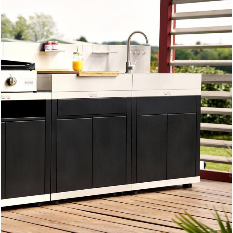 LE MARQUIER - Cuisine d'extérieur LE MARQUIER 3 éléments avec crédences coloris DUO noir et inox