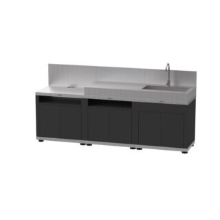 Le Marquier - Cuisine dextérieur LE MARQUIER 3 éléments avec crédences coloris DUO noir et inox