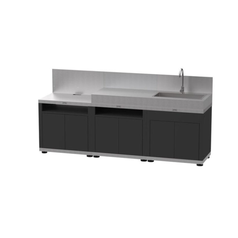 LE MARQUIER - Cuisine d'extérieur LE MARQUIER 3 éléments avec crédences coloris DUO noir et inox