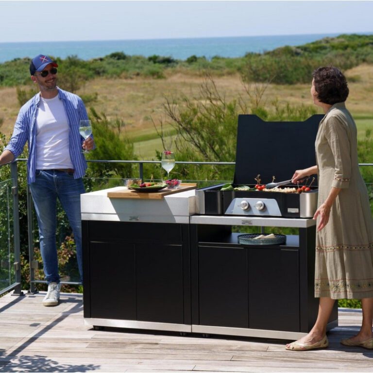 LE MARQUIER - Cuisine d'extérieur LE MARQUIER îlot 4 éléments coloris DUO noir et inox