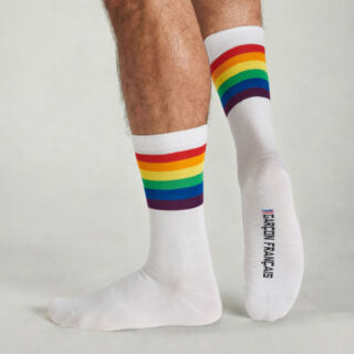 Chaussettes blanches arc-en-ciel par la marque Garçon Français Garçon Français - Chaussettes blanches arc-en-ciel