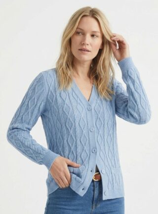 MAISON SOLFIN - Gilet femme torsadé en coton bleu azur
