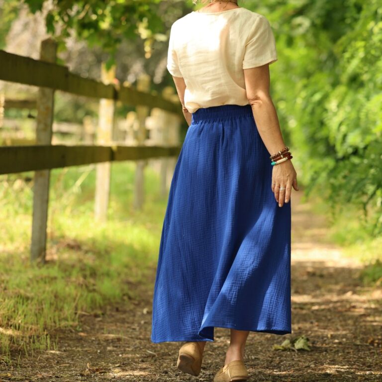 Quintessence - Jupe Tao — Double gaze de coton bleu majorelle – XXXL