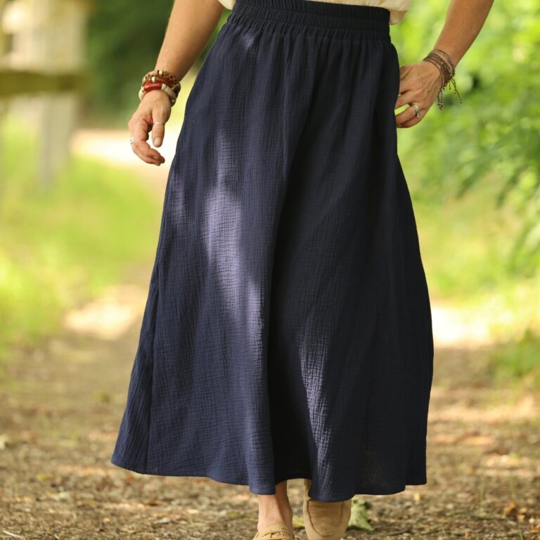 Quintessence - Jupe Tao — Double gaze de coton bleu nuit – XXXL