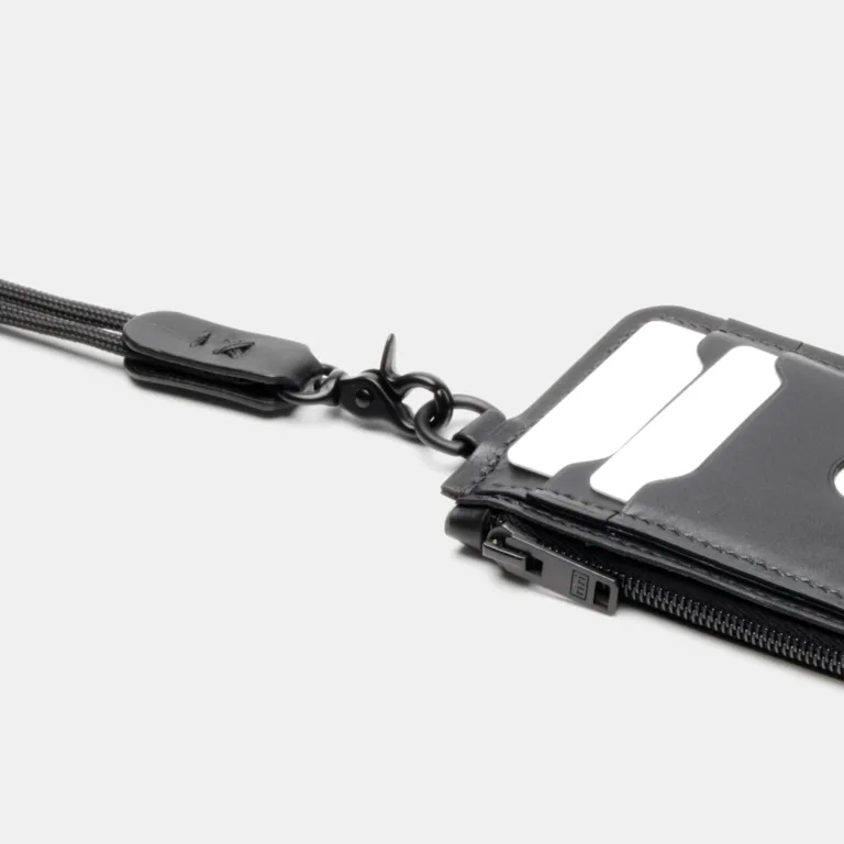 Darksails - Porte-Cartes Zippé en Cuir Noir avec Bandoulière