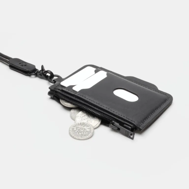 Darksails - Porte-Cartes Zippé en Cuir Noir avec Bandoulière