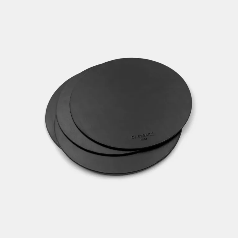 Darksails - Tapis de Souris Rond en Cuir Noir