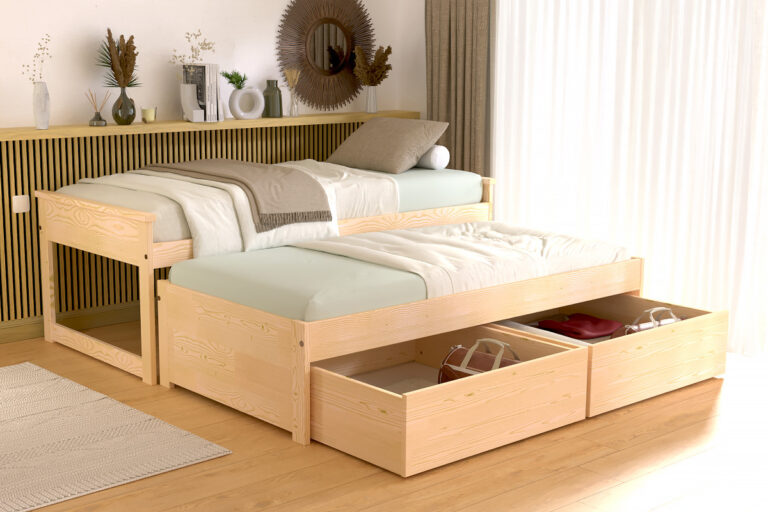 ABC MEUBLES - Lit Gigogne 90x200 Maxi en bois + tiroirs de rangement