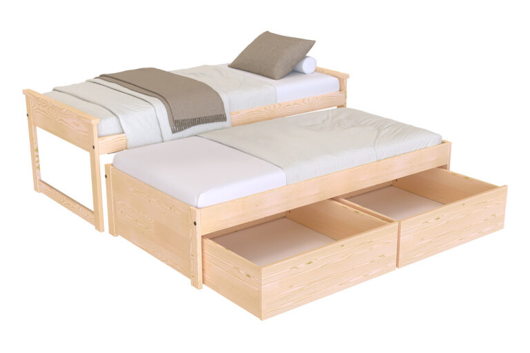 ABC MEUBLES - Lit Gigogne 90x200 Maxi en bois + tiroirs de rangement