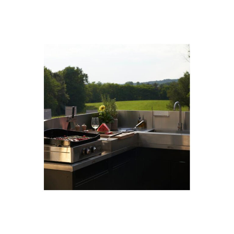 LE MARQUIER - Meuble avec évier intégré LE MARQUIER pour cuisine d'extérieur 80x55cm coloris DUO noir inox
