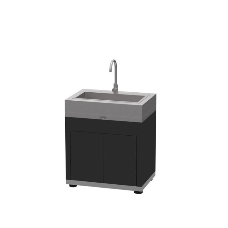 LE MARQUIER - Meuble avec évier intégré LE MARQUIER pour cuisine d'extérieur 80x55cm coloris DUO noir inox