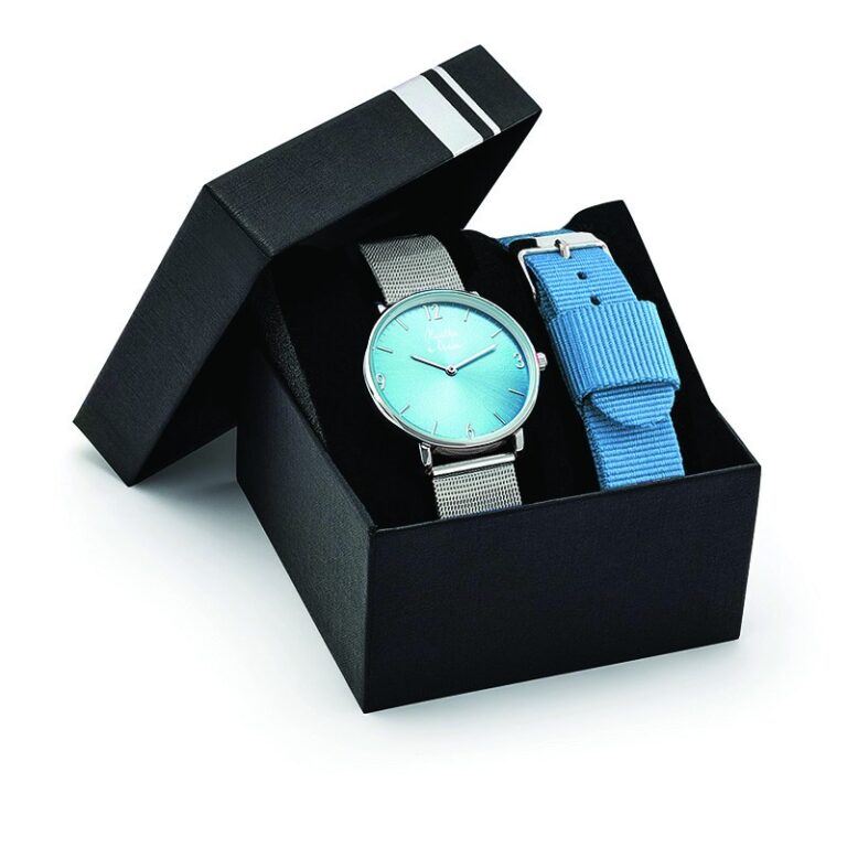 Menthe à l'eau - Montre Femme L'Imprévu Fond Bleu Turquoise bracelet maille chromée – Gris