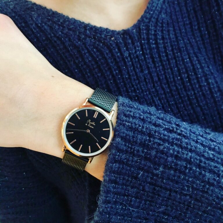 Menthe à l'eau - Montre Femme La Milanaise noire fond noir rose dorée – Noir