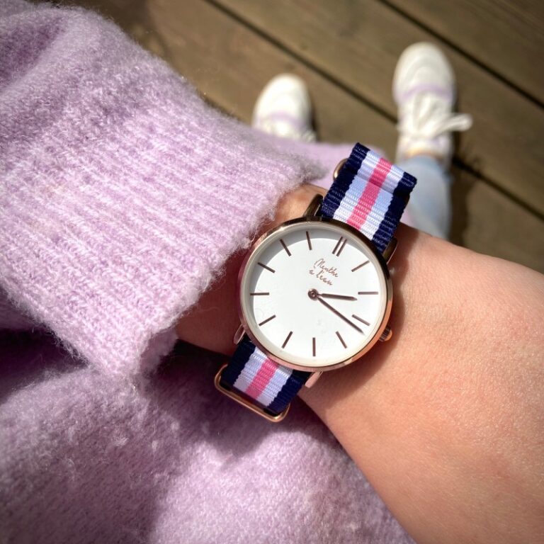 Menthe à l'eau - Montre Femme La Résistante bracelet nato bleu/blanc/rose rose dorée – Rose