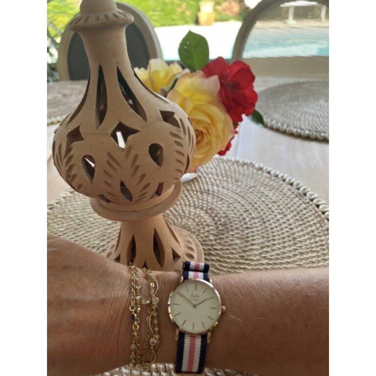 Menthe à l'eau - Montre Femme La Résistante bracelet nato bleu/blanc/rose rose dorée – Rose