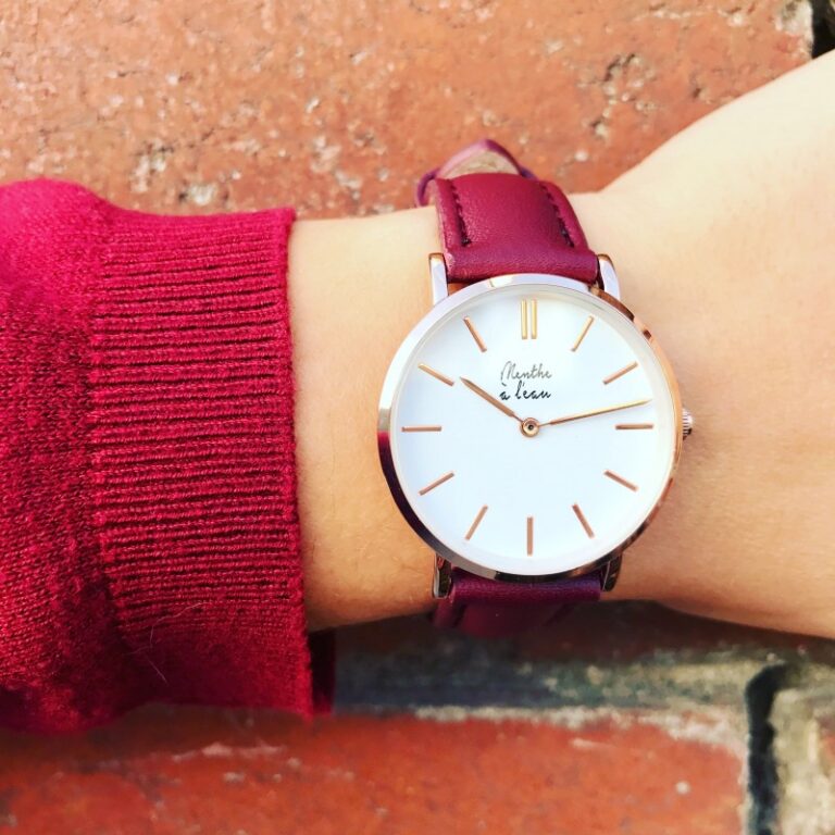 Menthe à l'eau - Montre Femme La Véritable bracelet cuir bordeaux fond blanc rose dorée – Bordeaux