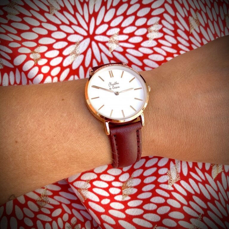 Menthe à l'eau - Montre Femme La Véritable bracelet cuir bordeaux fond blanc rose dorée – Bordeaux