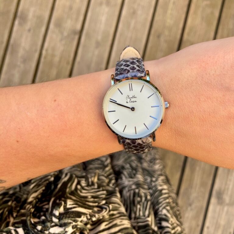 Menthe à l'eau - Montre Femme La Véritable bracelet cuir python gris fond blanc chromée – Gris
