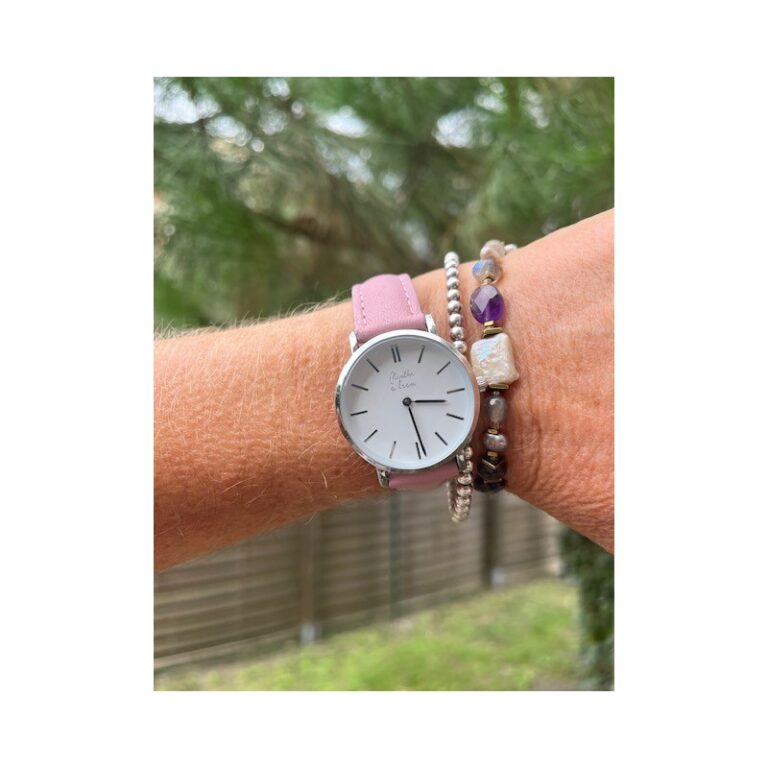 Menthe à l'eau - Montre Femme La Véritable bracelet cuir Rose pastel fond blanc chromée – Rose