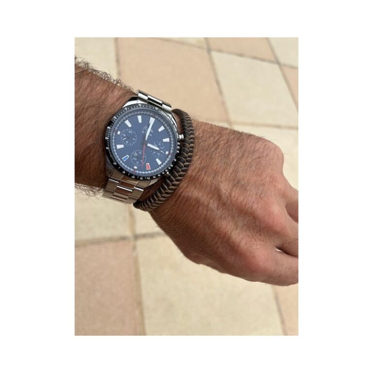Menthe à l'eau - Montre Homme L'Équinoxe bracelet Acier chromé fond bleu – Gris