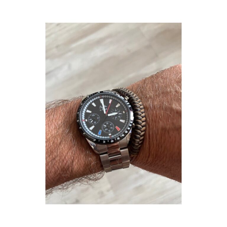 Menthe à l'eau - Montre Homme L'Équinoxe bracelet Acier chromé fond noir – Gris
