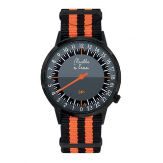 Menthe à l’eau - Montre Homme La 24 Heures bracelet nato Noir-Orange