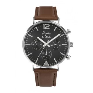 Menthe à l’eau - Montre Homme La Précise bracelet cuir marron fond noir chromée