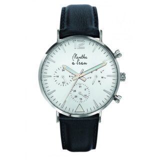 Menthe à l’eau - Montre Homme La Précise bracelet cuir noir fond blanc chromée