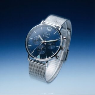 Menthe à l’eau - Montre Homme La Précise bracelet maille chromée fond bleu chromée