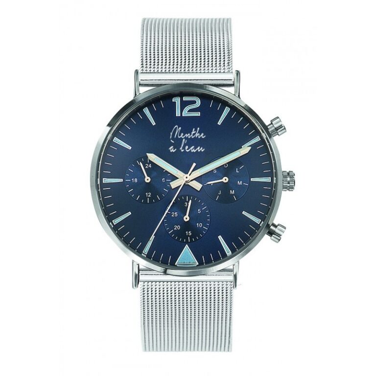 Menthe à l'eau - Montre Homme La Précise bracelet maille chromée fond bleu chromée – Gris