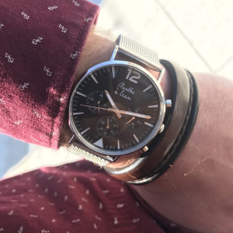 Menthe à l'eau - Montre Homme La Précise bracelet maille chromée fond noir – Gris