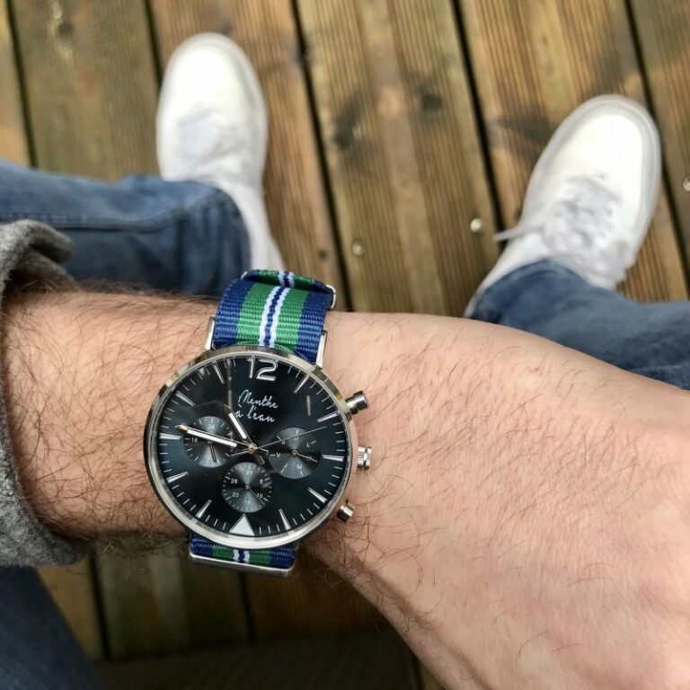 Menthe à l'eau - Montre Homme La Précise bracelet nato bleu vert fond bleu Chromée – Bleu