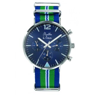 Menthe à l’eau - Montre Homme La Précise bracelet nato bleu vert fond bleu Chromée