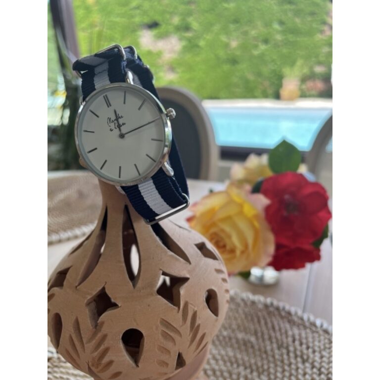 Menthe à l'eau - Montre Homme La Résistante bracelet nato bleu/blanc chromée – Blanc