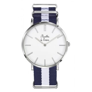 Montre Homme La Résistante bracelet nato bleu/blanc chromée par la marque Menthe à l’eau Menthe à l’eau - Montre Homme La Résistante bracelet nato bleu/blanc chromée