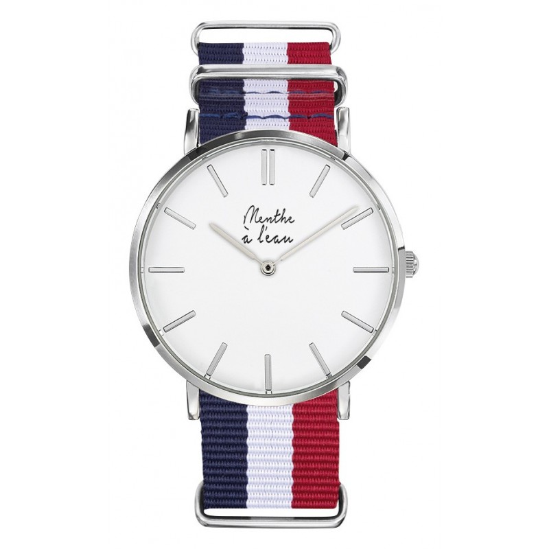 montre homme la resistante bracelet nato bleublancrouge chromee Blanc
