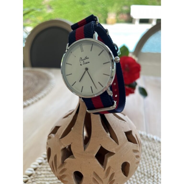 Menthe à l'eau - Montre Homme La Résistante bracelet nato bleu/rouge chromée – Rouge