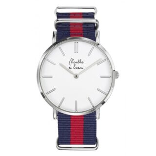 Montre Homme La Résistante bracelet nato bleu/rouge chromée par la marque Menthe à l’eau Menthe à l’eau - Montre Homme La Résistante bracelet nato bleu/rouge chromée