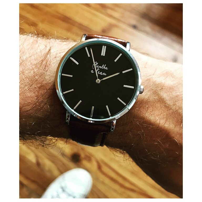 Menthe à l'eau - Montre Homme La Véritable bracelet cuir marron fond noir chromée – Marron