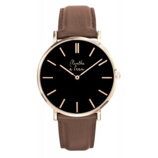 Menthe à l’eau - Montre Homme La Véritable bracelet cuir marron fond noir rose dorée
