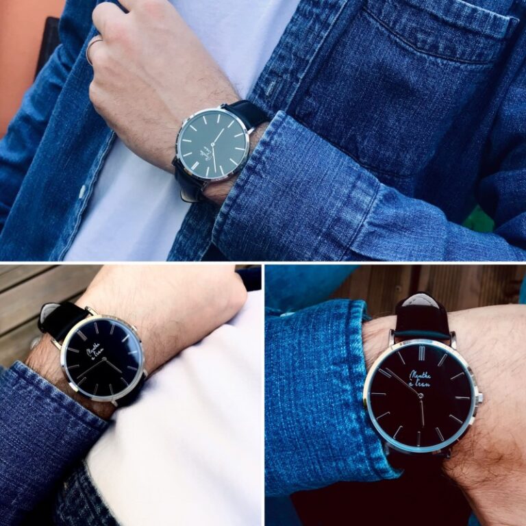 Menthe à l'eau - Montre Homme La Véritable bracelet cuir noir fond noir chromée – Noir