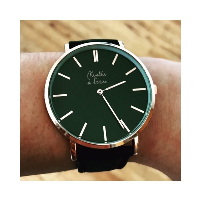 Menthe à l'eau - Montre Homme La Véritable bracelet cuir noir fond noir chromée – Noir
